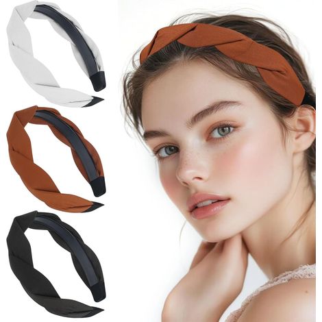 Serre tête tressé 3 Pièces Bandeau tressé dirndl Bandeaux tressés pour dames Bandeau fil de fer Serre tête pince femme Ensemble de bandeaux pour dames pour Femmes et Filles Couleurs Noir Blanc Marron (1/5)