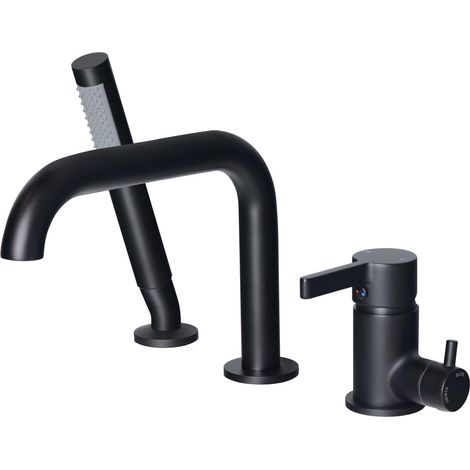Robinet Baignoire 3 Trous, Mitigeur Baignoire 3 Trous avec Rotatif 360°, Robinetterie de Baignoire avec Douchette, Noir, 11Y3OK (1/5)