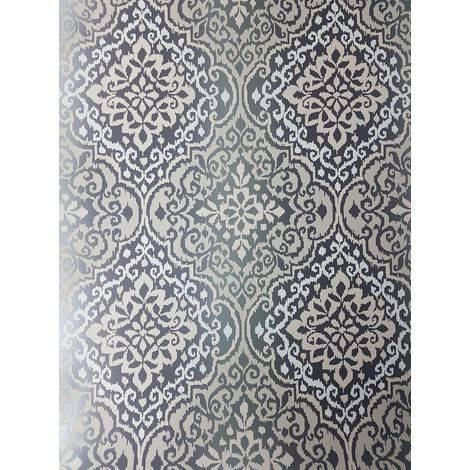 Black Glitter Damask Wallpaper Sparkle Retro Grey Textured Grandeco Delphi (1/4)