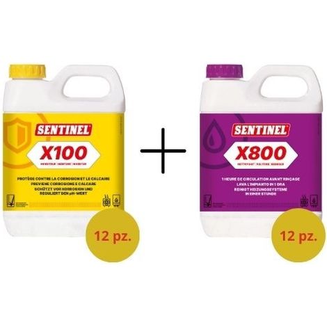Sentinel Kit Lavaggio Caldaie Sentinel X100 Inibitore 1L 12 pezzi + Sentinel X800 Pulitore 1 L 12 pezzi