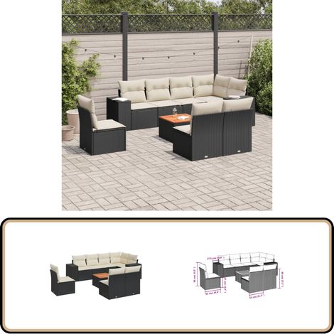 9-tlg. Garten-Sofagarnitur mit Kissen Schwarz Poly Rattan - Gartenmöbel Set - Esszimmerset Outdoor - Lounge Möbel - Rattan Gartenmöbel - Wetterfeste Gartenmöbel