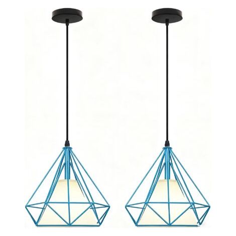 royaluxe- (2X) Lampe De Plafond En Fer Plafonnier Vintage En Forme De Cage De Diamant 25CM Lustre Rétro (Bleu) (1/5)
