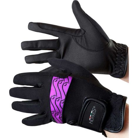 XS, Noir et violet: Gants d'été en similicuir modèle Rochelle