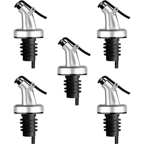 5Pcs Bec Verseur Bouchon Alcool Bouteille Becs Verseur Huile d'olive avec Bouchon en Caoutchouc Distributeur De Bec De Vin Bouchon Doseur Argent
