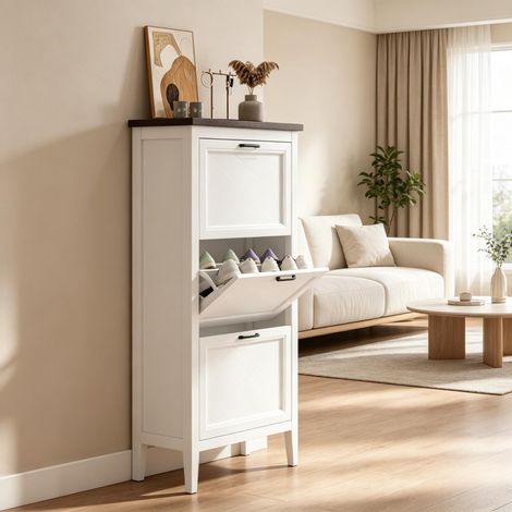 Meuble à chaussures 18 paires, armoire à chaussures étroite avec 3 placards pliants et étagères réglables (1/5)