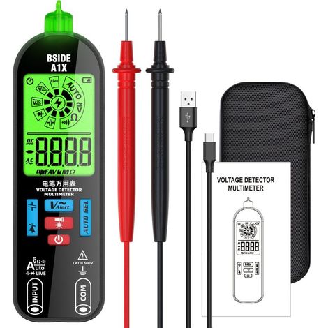 Multimètre numérique rechargeable avec mesure de tension CA/CC, résistance, capacité, test de diode et de continuité, pour réparations électriques. (1/5)