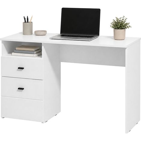 Schreibtisch Frutal, 2 Schubladen, 2 Ablagen, ein Fach, 127x51x77h cm Mattweiß