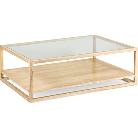 Table basse élégante Verre et Cèdre Blanc Voilé - Blanc voilé bois naturel (1/3)