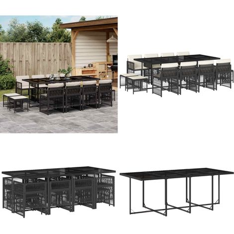 Set comedor de jardín con cojines 13 pzas ratán sintético negro - Sillas de jardín - Cojines para sillas