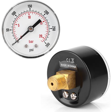 Manometer mit 50 mm Zifferblatt, 1/4 BSPT Rücklaufanschluss für Luft, Wasser, Öl, Gas (0-300 PSI 0-20 bar) (1/5)