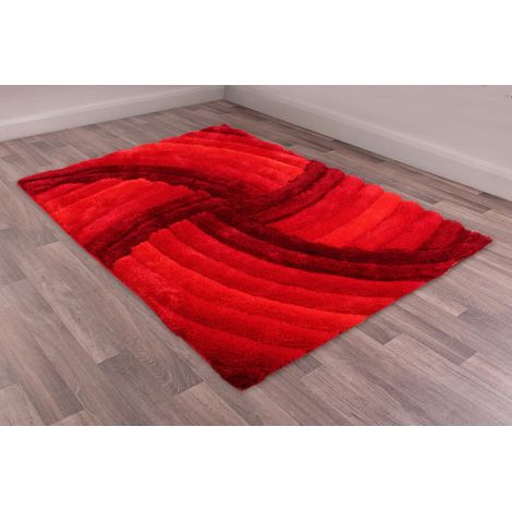 Modern 3D Carved Mumbai Soft Fluffy Shaggy Rug in Red 60 x 110 cm (2'x3'7") (1/4)