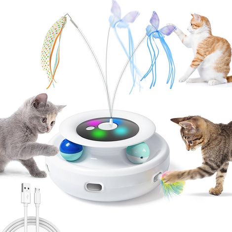 Giocattolo per gatti, giocattolo elettrico interattivo 3 in 1, Whack-A-Mole, farfalla galleggiante, palla inclusa, giocattolo per gatti ricaricabile tramite USB con 6 accessori
