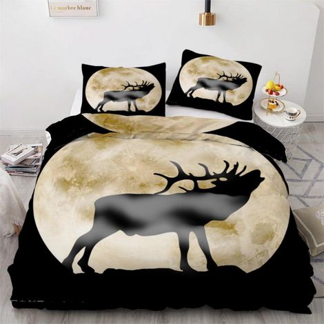 Bettwäsche-Set 200x200 cm 3-teilig Mikrofaser Elch Mond 3D Motiv mit Reißverschluss