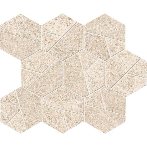 Mosaïque effet Pierre Calcaire Beige Ivoire Hexa 28,5x25x0,9 cm Mat Domella - Sol et mur intérieur (vendu par carton de 0,428 m²) - RO'MA CARRELAGE