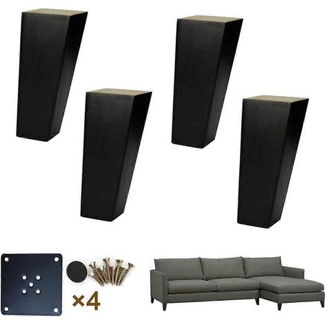 Ensemble de 4 pieds de meubles en bois massif, pieds de canapé trapézoïdaux en bois, pieds d'armoire remplaçables, pieds de lit, pieds de table basse, 10 cm/3,9 pouces, noir. (1/5)