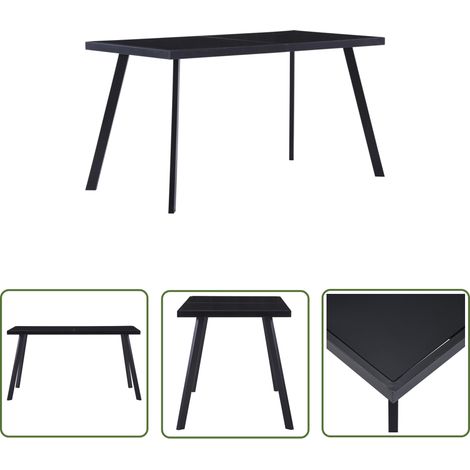 The Living Store Table à manger Noir 140x70x75 cm Verre trempé - Table À Manger - Table Noire - Table Industrielle - Table En Verre Trempé - Table Extensible (1/5)