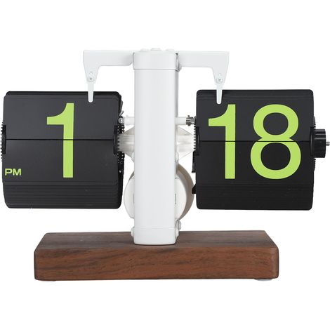 Reloj de Solapa Retro Mecánico, Marco Blanco y Base de Nogal, Silencioso con Números Grandes – Ideal para Salón y Oficina (1/5)