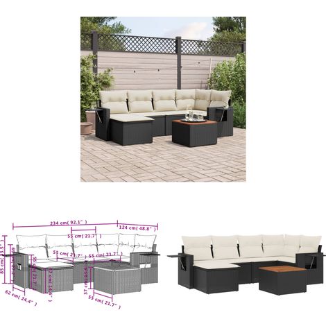 Salon de jardin 7 pcs avec coussins noir résine tressée - Ensemble Salon De Jardin - Salon Extérieur - Mobilier De Jardin - Set De Jardin - Chaise Lounge - Home & Living