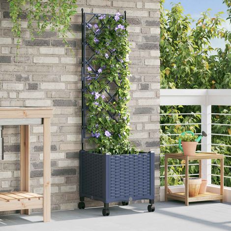 vidaXL Jardinera con enrejado y ruedas Gris 40 x 40 x 149 cm PP (1/5)