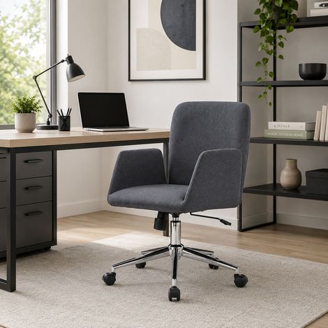 Sedia con ruote Assoro, Poltrona con braccioli, Seduta ergonomica da ufficio, 54x55h65/84 cm, Grigio (1/4)