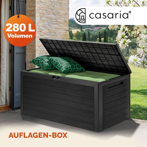 CASARIA® Coffre de Rangement Anthracite 280 L Poignées latérales Malle de Rangement Intérieur Extérieur Jardin Terrasse Balcon