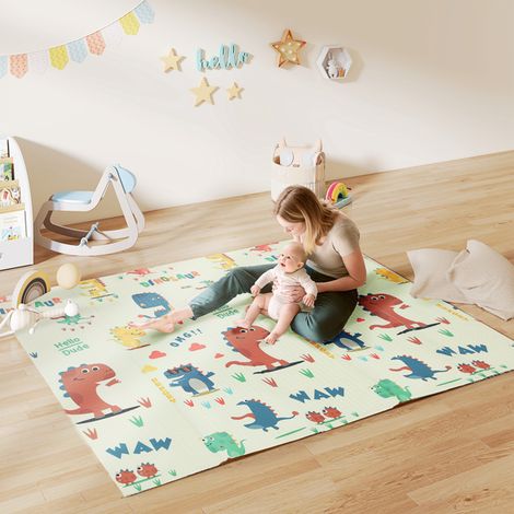 Bright Dinosaur Pattern Play Mat for Kids-Soft,Safe XPE Foam,Water-Resistant,Large 3.45㎡,Foldable,Anti-Slip,Easy Clean (1/5)