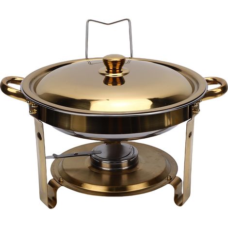 Chafing Dish Buffet 5L Rond en Acier Inoxydable Fêtes à Domicile Rassemblements Restauration Événements Réchauffeur avec Couvercle Porte-Carburant Doré (1/5)