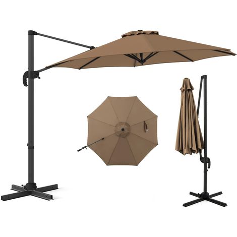 COSTWAY Ombrellone da Esterno 294 cm, Ombrellone con Rotazione a 360°, 5 Angoli di Inclinazione Regolabili, Base a Forma di Croce, 8 Stecche, Ombrellone per Giardino, Piscina, Cortile (Marrone) (1/5)