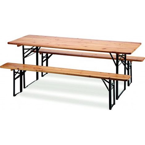SET BIRRERIA TAVOLO + 2 PANCHE IN LEGNO NATURALE RICHIUDIBILE 120X60 cm 4F (1/7)