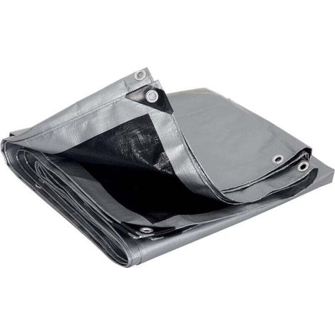 Bâche de Protection en PE Bâche Imperméable et Résistante. Couverture Étanche Bâche pour Bois Housse de Protection avec Œillets Muiti-Usage 120g/m². Gris+Noir. 2x3m