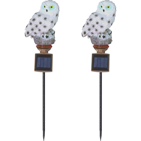 Set mit 2 eulenförmigen LED-Solar-Gartenleuchten mit automatischer Ein-/Ausschaltfunktion. Wasserdichte Erdspießleuchten für Einfahrten, Terrassen oder Gärten. (1/5)