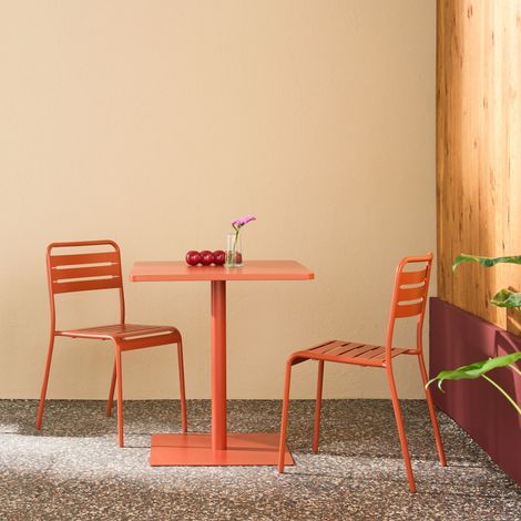 Table de jardin bistrot carré acier + 2 assises 70 cm terracotta - Orea + Amélia (1/5)