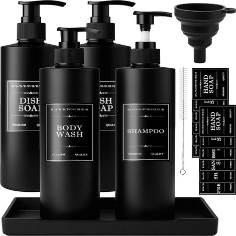 4 Pièces Distributeur de Savon 500ml, Noir Flacon Pompe Vide (1/5)