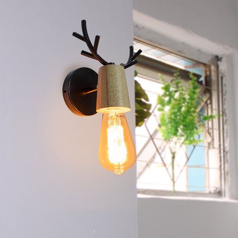 Wandleuchte Kreative, Moderne Geweih Form Wandlampe, Wandstrahler Licht aus Metall und Holz E27 Fassung für Schlafzimmer Wohnzimmer Treppen (Schwarz)