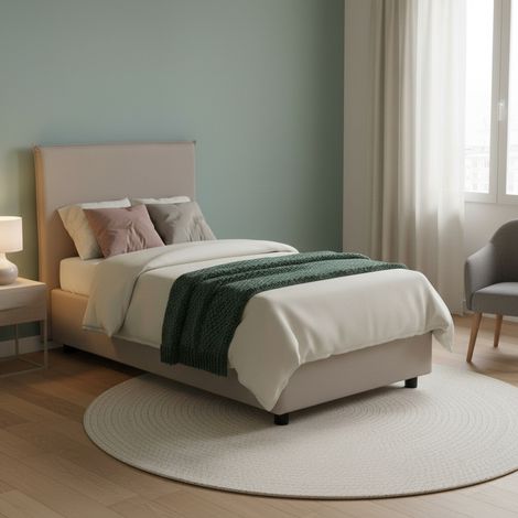 Dmora - Einzelbett Dapuzz, Containerbett mit Stoffbespannung, 100% Made in Italy, Frontöffnung, passend für Matratze Cm 80x190, Turteltaube (1/5)