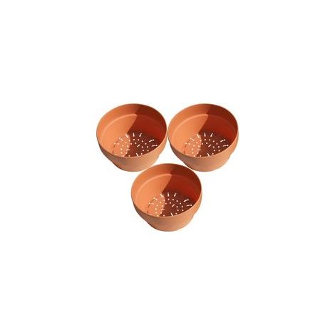 Lot de 3 Pots de Fleurs Ronds Imitation Argile 18 Cm en Plastique Orange Drainage, Jardinières Peu Profondes Décoratives pour Plantes Succulentes Intérieur et Extérieur