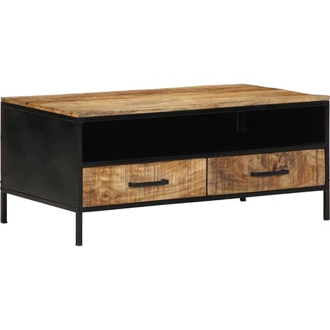 Couchtisch Braun 90 x 50 x 40 cm Massives Mango Holz und Metall