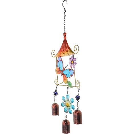 Windspiel Garten Metall mit Buntem Glas Vintage