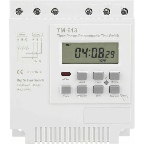 EASYCOMFORT TM163 Relais Temporisé Programmable 380V / 5060Hz 16A Relais Hebdomadaire Commutateur de Minuterie de Puissance Interrupteur de Minuterie Triphasé Horloge Numérique Intelligente (1/5)