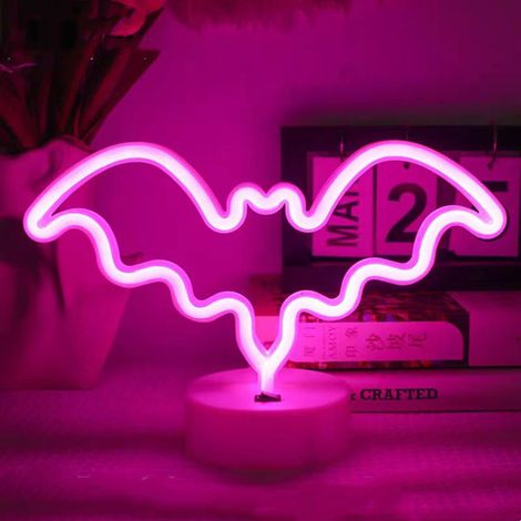Veilleuse d'Halloween, lumière LED, néon, décoration lumineuse d'Halloween Pink Bat Base (1/5)