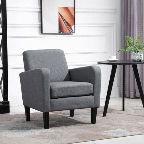 Sillón salón acolchado gris claro con patas madera OKMYHOME (1/4)