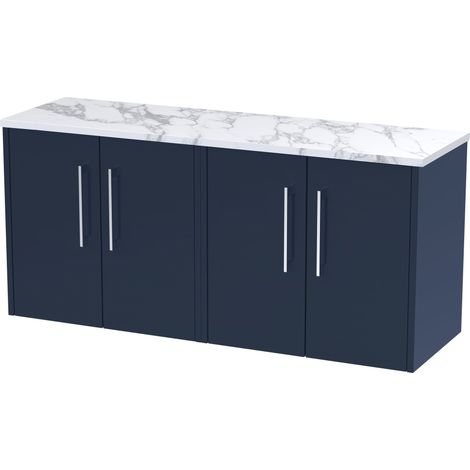Winshill Contemporary 2 Door Wall Hung Vanity Unit with Laminate Worktop, Dark Blue, 1205mm