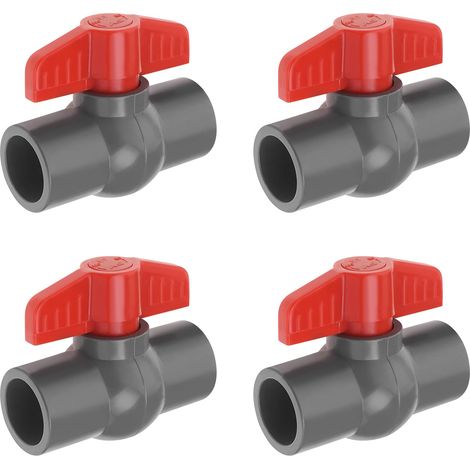 4pcs PVC Robinet à Tournant Sphérique Diamètre du Trou PVC Douille Extrémité Vanne d'arrêt Utilisée Dans les Piscines d'irrigation Plomberie Commerciale Aquariums Rouge Gris 25mm