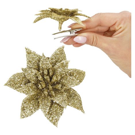 SPRINGOS Weihnachtsstern künstliche Poinsettie mit Metallklammer 10x10 cm Weihnachtsschmuck