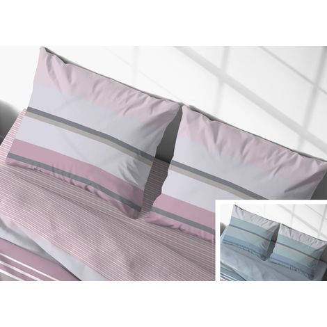Coppia Federe Cuscino Letto Bottoni Laterali 100% Cotone Disegno Scia GI, misuraFederecoloreAzzurro