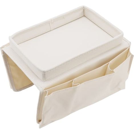 Vikbart Soffarmsbrickbord avec Sidofickor 600D Oxford Tyg Beige Soffförvaringshållare