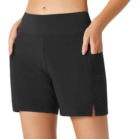 Badeshorts für Damen, hochgeschnittene Badeshorts mit Taschen zur Bauchkontrolle, schnelltrocknend (1/5)