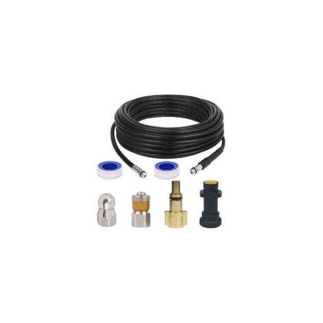 Pulitore per scarichi Kärcher, kit per la pulizia degli scarichi con ugello a getto e ugello rotante per le serie Kärcher K2-K7 e LAVOR (20 m)