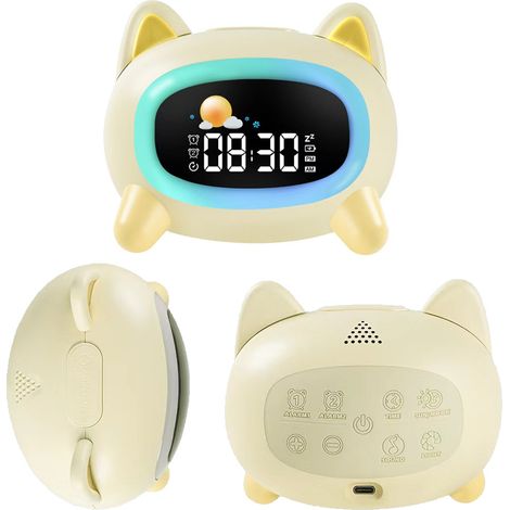 1 Réveil d'apprentissage, LED multicolore, 6 sons, veilleuse 4 niveaux, format 12/24h, pour chambre enfant (1/5)