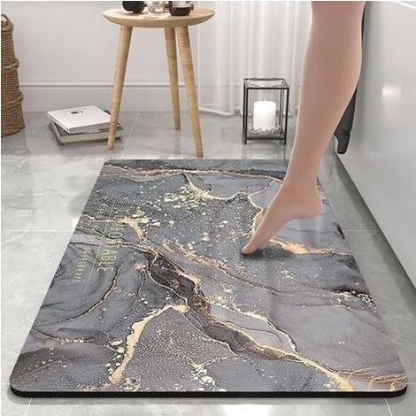 Salle Bain Tapis,Moelleux Tapis Super Absorbant Antidérapant Douche Tapis,Microfibre Séchage Rapide Bain Tapis pour Cuisine Salle Bain Douche Baignoire-Gris 80x50cm (1/4)